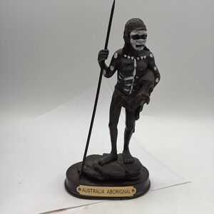 MINT 7" Vintage Australian Aboriginal Hunter Figurine - Resin Statue w/ Spear